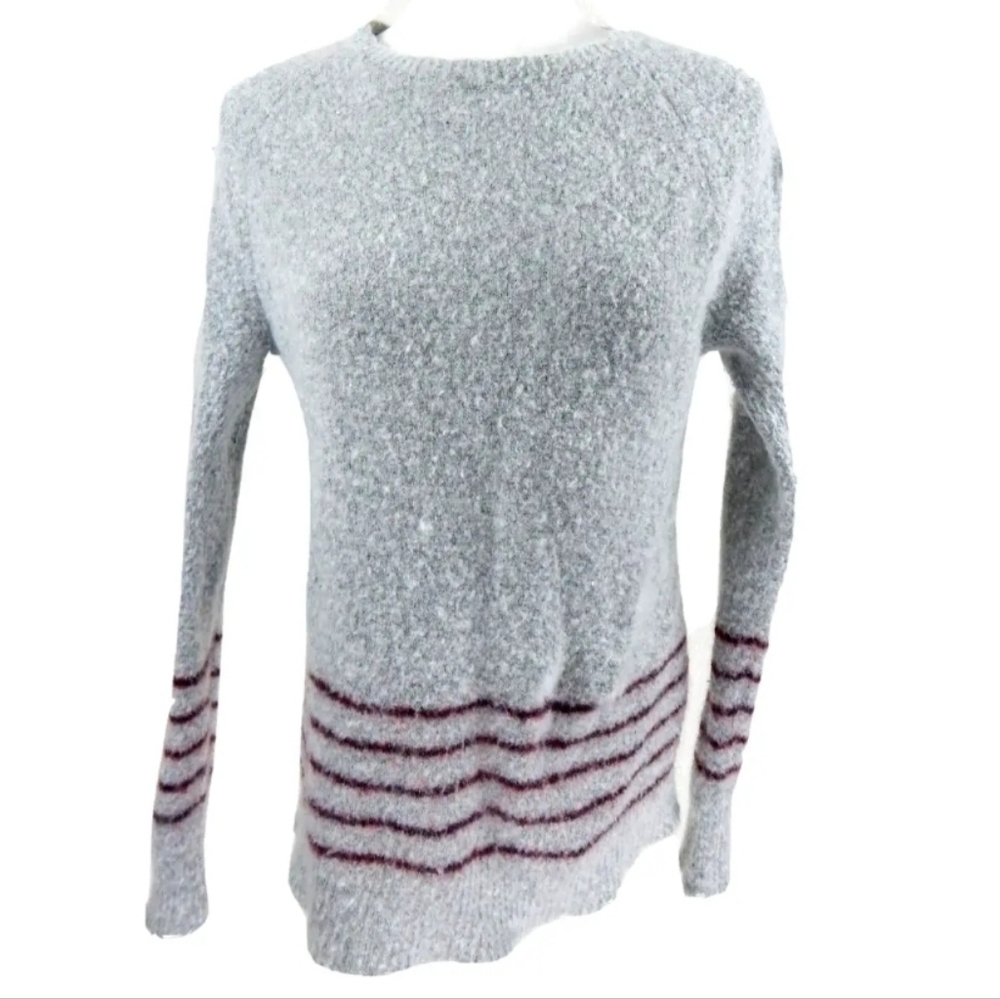Theory Striped Fuzzy Knit Pullover Sweater
